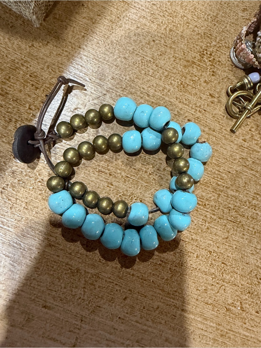 Noonday Collection Turquoise and Antique Gold Beaded Wrap Bracelet